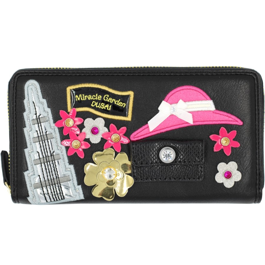 Ladies Accessories Braccialini | Braccialini Women'S Black Zip Around Wallet, With Dubai Theme Fantasy B14808