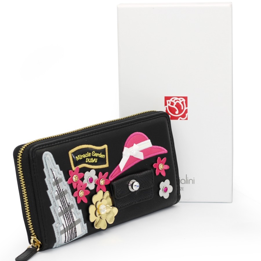 Ladies Accessories Braccialini | Braccialini Women'S Black Zip Around Wallet, With Dubai Theme Fantasy B14808