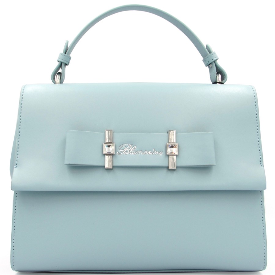 Ladies Bags Blumarine | Blumarine Designer Light Blue Leather Handbag With Bow & Crystals B91Pwb080022