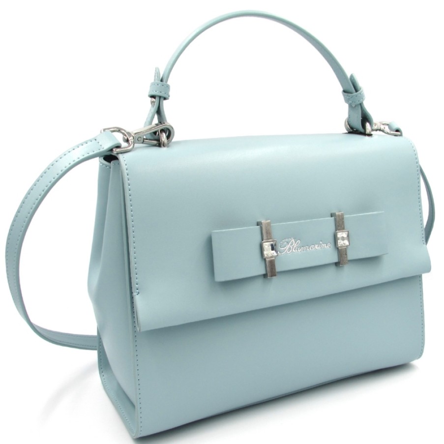 Ladies Bags Blumarine | Blumarine Designer Light Blue Leather Handbag With Bow & Crystals B91Pwb080022