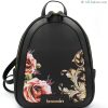 Ladies Bags Braccialini | Braccialini Black Leather Backpack With Vignettes And Roses Decoration B17465-Yy-818-Uni