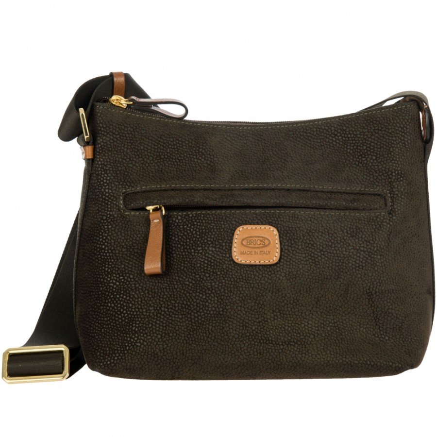 Ladies Bags BRIC'S | Bric'S Life Small Crossbody Shoulder Bag Of Resistant Fabric, Olive, Made In Italy Blf05802.378