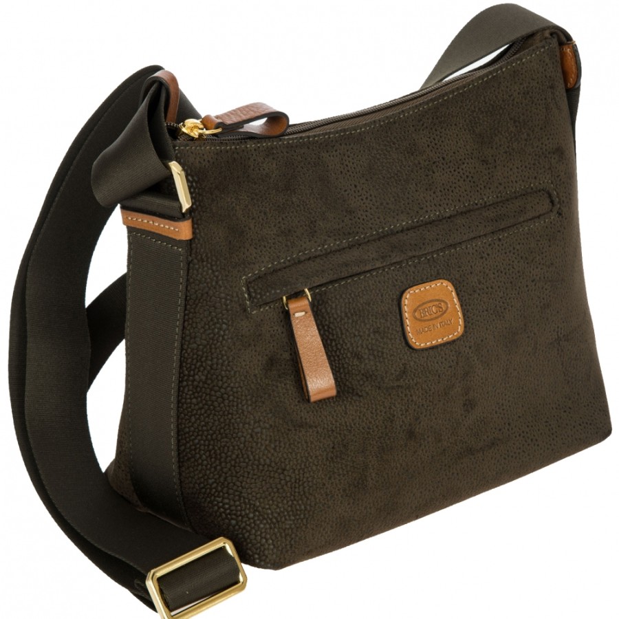 Ladies Bags BRIC'S | Bric'S Life Small Crossbody Shoulder Bag Of Resistant Fabric, Olive, Made In Italy Blf05802.378