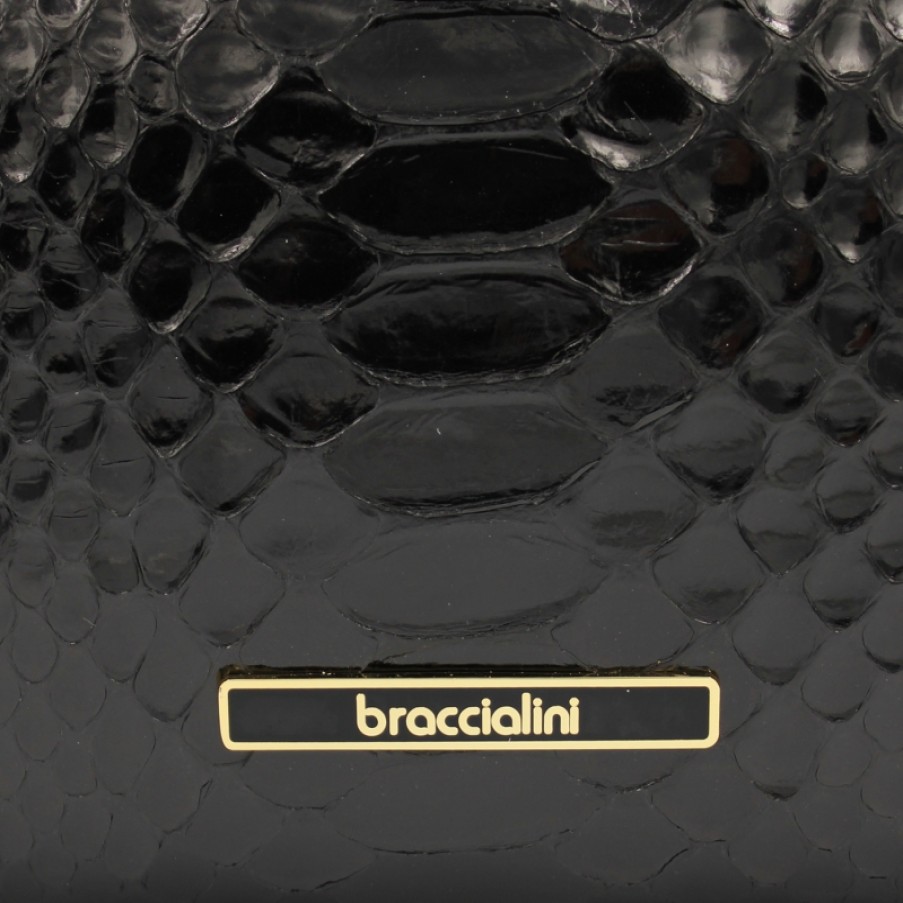 Ladies Bags Braccialini | Braccialini Luxury Designer Classic Bag Of Black Real Python Leather Made In Italy B13690