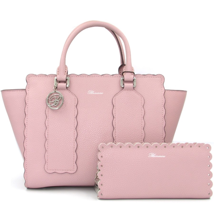 Ladies Bags Blumarine | Blumarine Pink Leather Bag + Wallet In Belle Epoque Style With Wave Decor B83Pwb760042050