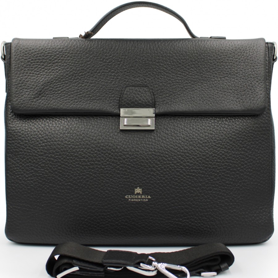 Business Bags Cuoieria Fiorentina | Cuoieria Fiorentina Black Grained Leather Classic Briefcase, Made In Italy Ca00005906009