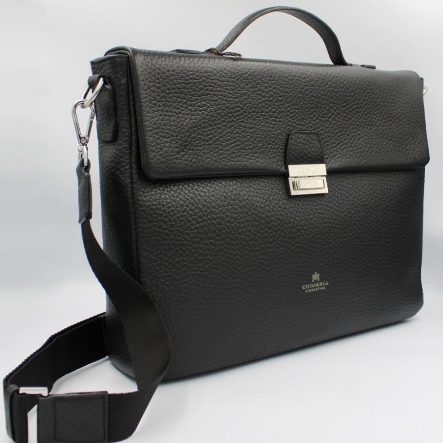 Business Bags Cuoieria Fiorentina | Cuoieria Fiorentina Black Grained Leather Classic Briefcase, Made In Italy Ca00005906009