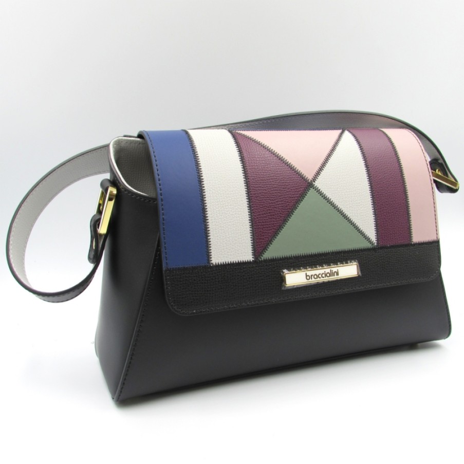 Ladies Bags Braccialini | Braccialini Luxurious Leather Flap Bag In Patchwork Style B12652