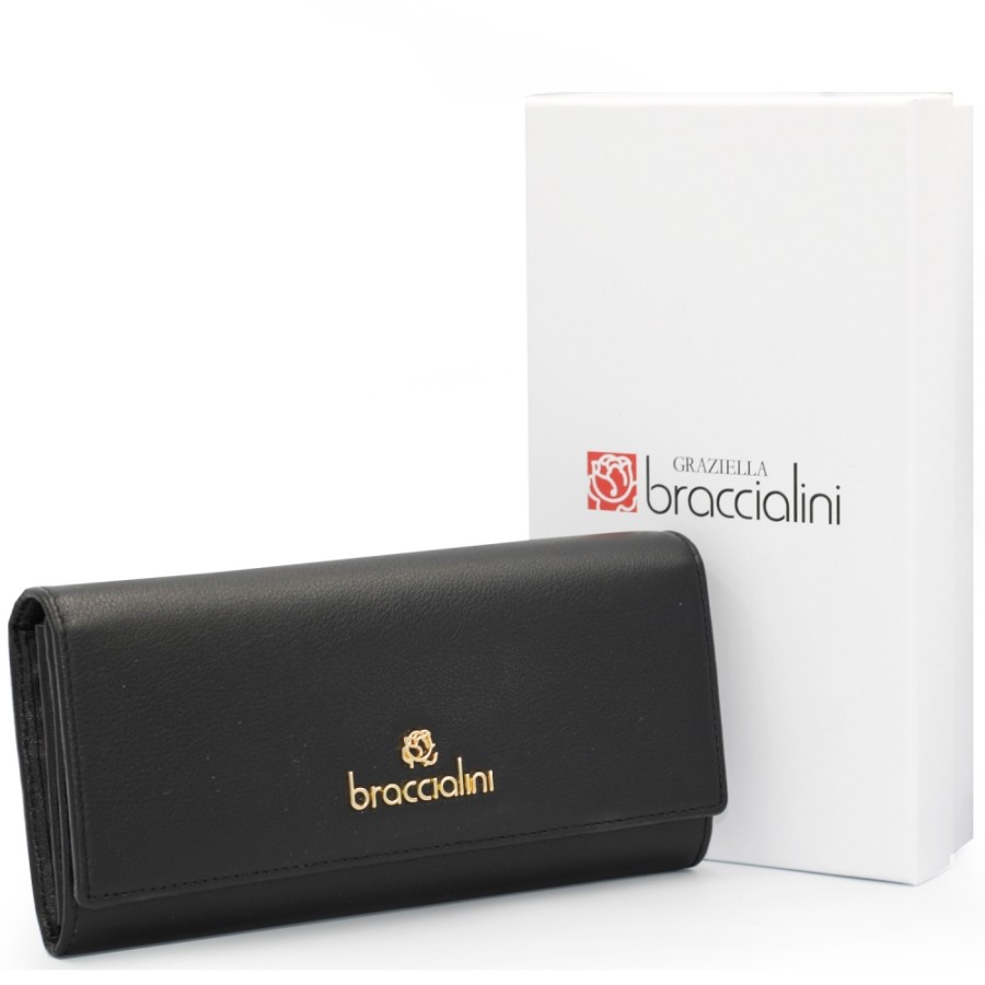 Ladies Accessories Braccialini | Braccialini Women'S Black Leather Flap Wallet B16701-Black