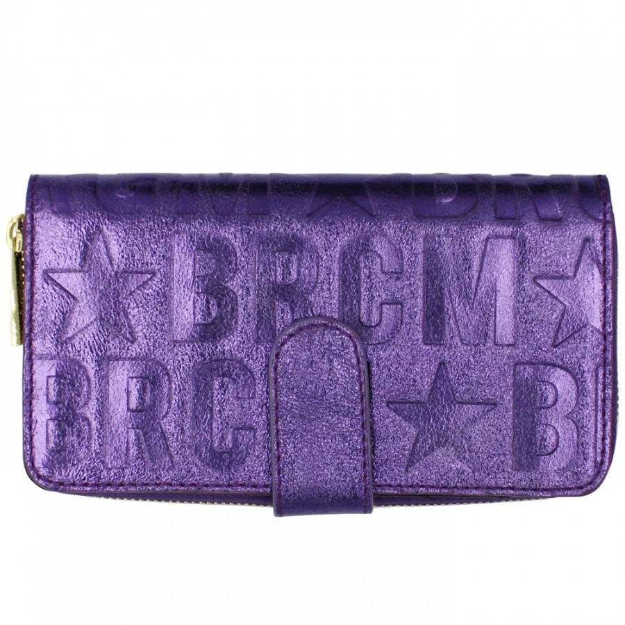 Ladies Accessories M*BRC | M*Brc Women'S Purple Metallic Leather Multipocket Wallet, Made In Italy F614_Viola