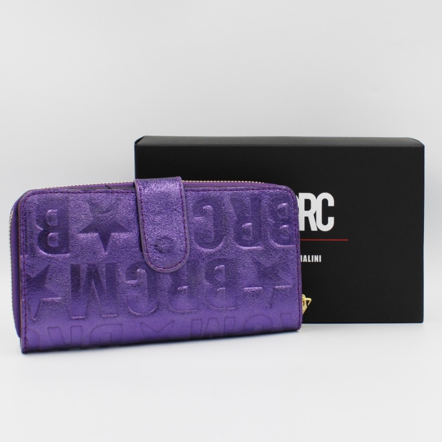 Ladies Accessories M*BRC | M*Brc Women'S Purple Metallic Leather Multipocket Wallet, Made In Italy F614_Viola