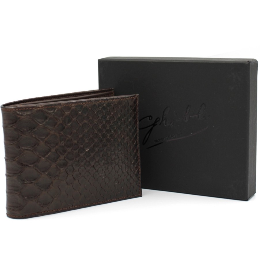 Mens Accessories GHIBLI | Ghibli Men'S Dark Brown Real Python Leather Wallet Made In Italy 3446-Pitone