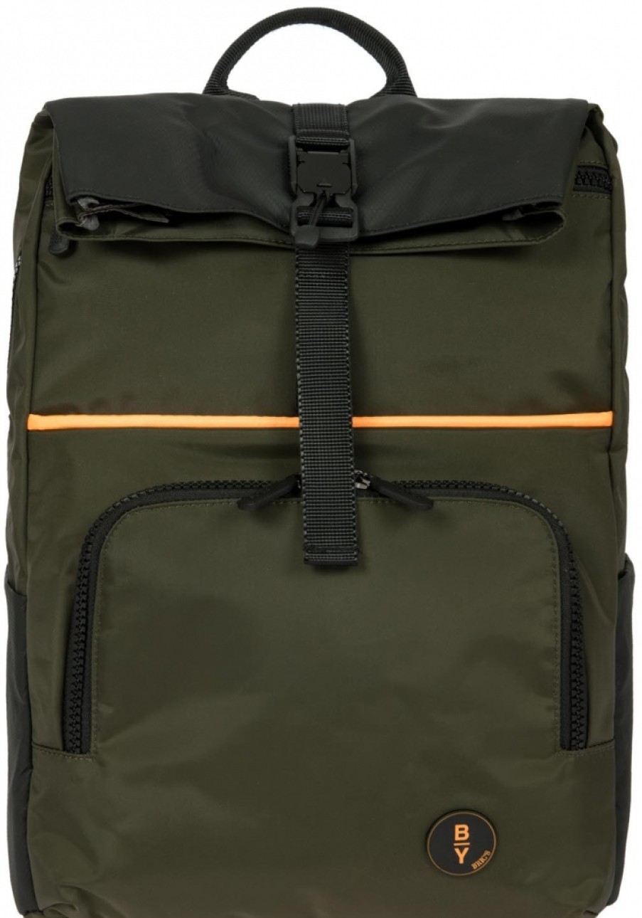 Mens Bags BRIC'S BY | Bric'S By Men'S Backpack Of Olive & Black Nylon With Roll-Top Opening And Led Strip B3Y04493