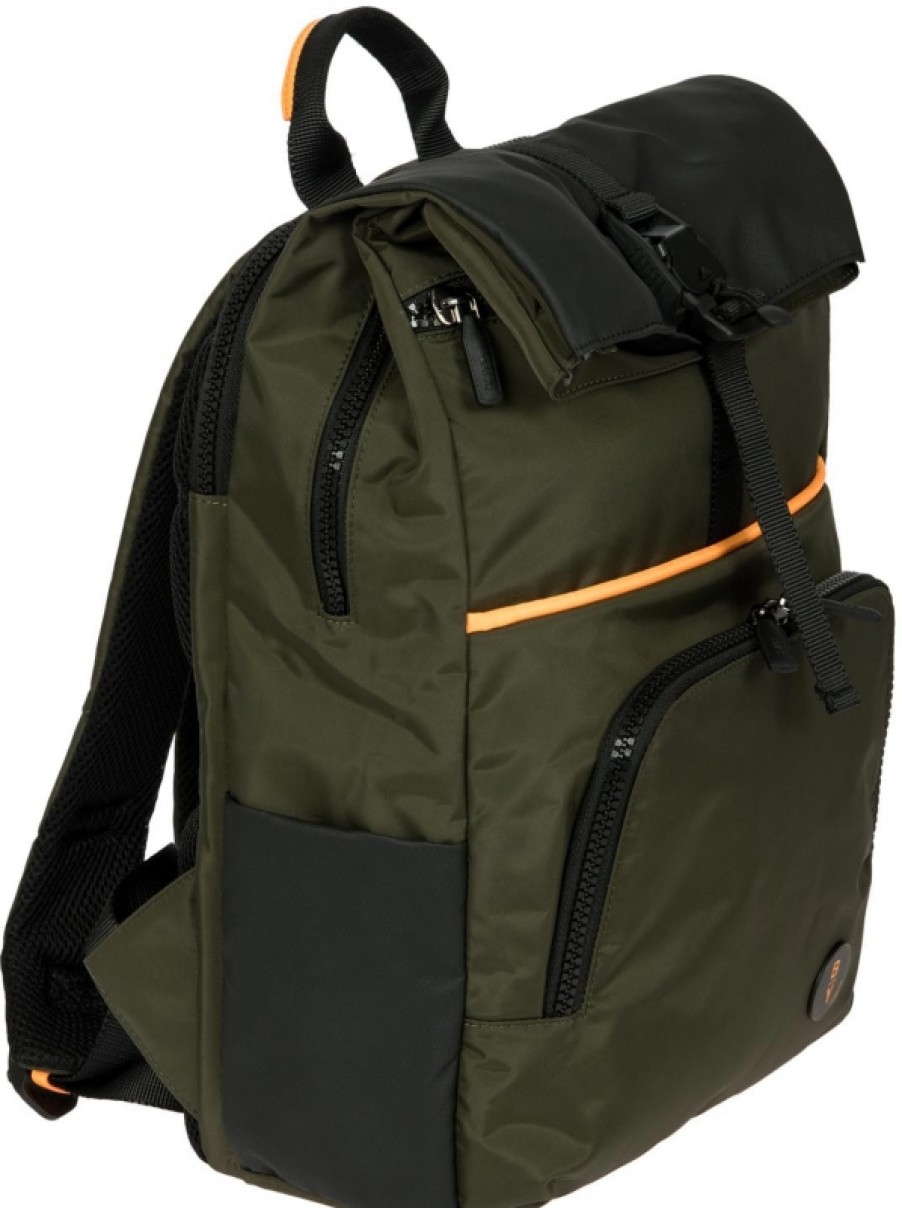 Mens Bags BRIC'S BY | Bric'S By Men'S Backpack Of Olive & Black Nylon With Roll-Top Opening And Led Strip B3Y04493