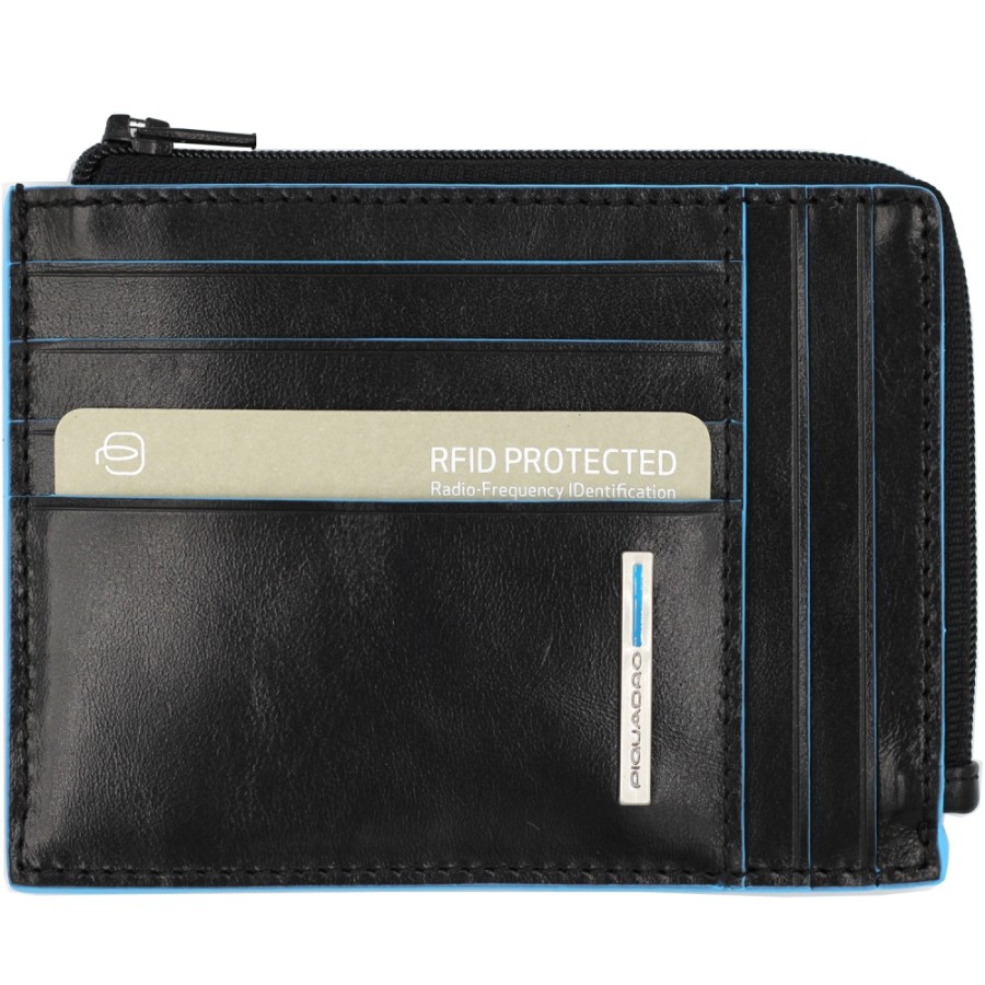 Mens Accessories PIQUADRO | Piquadro Black Leather Wallet With Zipper For Men, With Rfid Protection Pu1243B2R/N