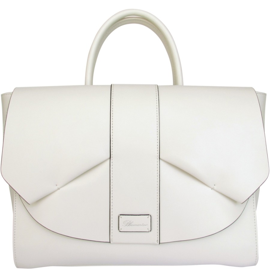 Ladies Bags Blumarine | Blumarine Elegant Cream-White Leather Satchel Bag With Ruches B81Pwb350052010