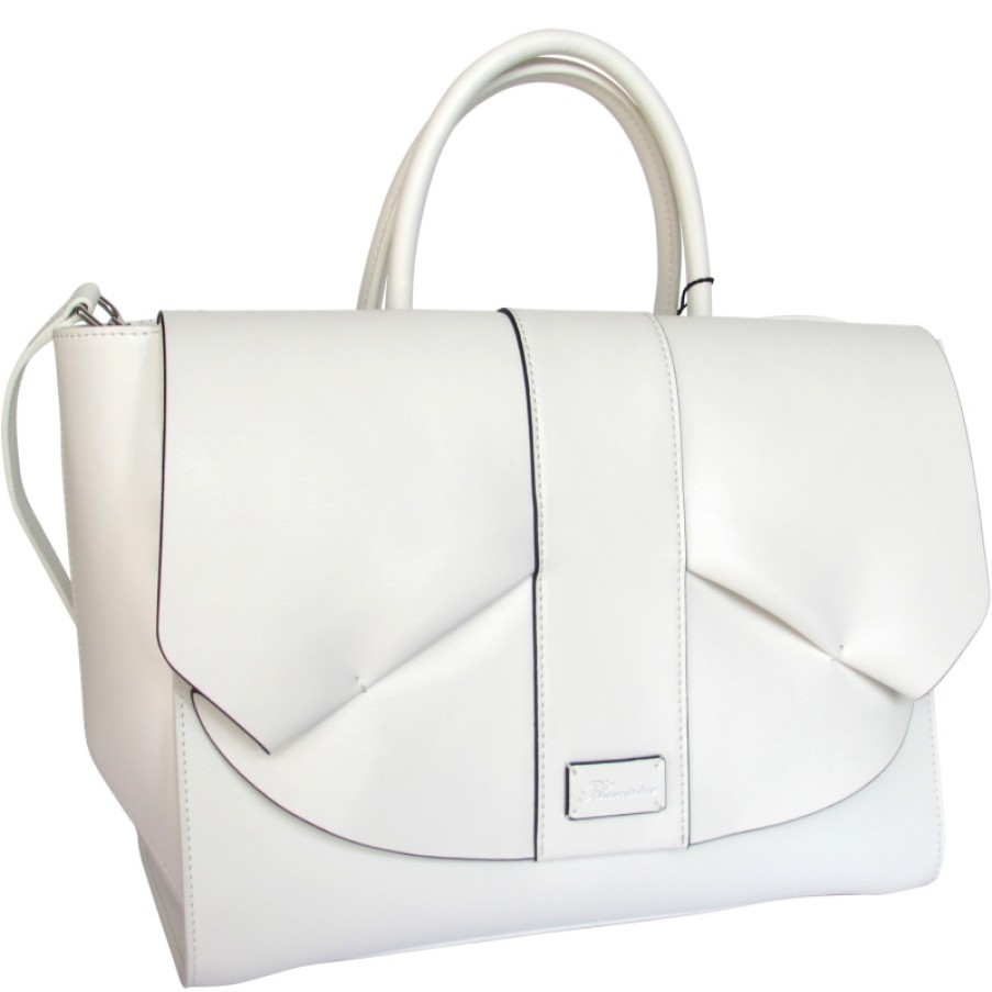 Ladies Bags Blumarine | Blumarine Elegant Cream-White Leather Satchel Bag With Ruches B81Pwb350052010