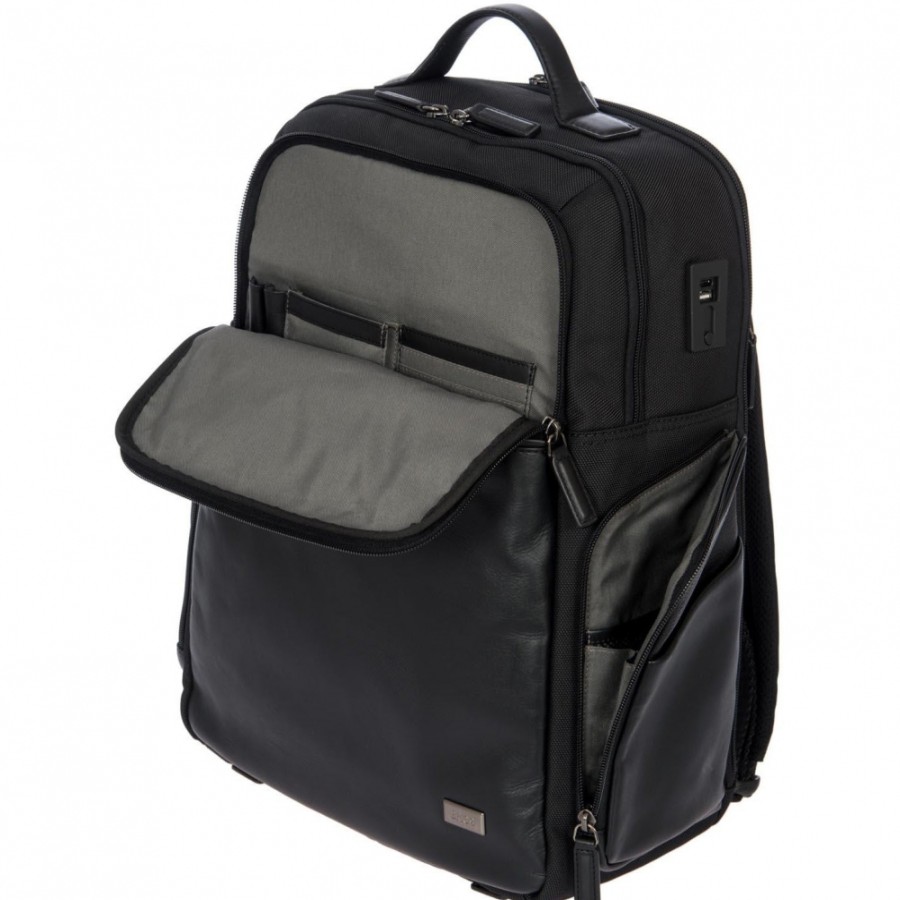 Mens Bags BRIC'S | Bric'S Men'S Large Backpack Of Black Leather And Nylon, With Usb Slot Br207701.909