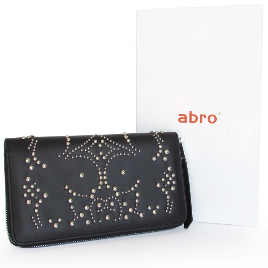 Ladies Accessories ABRO | Abro Women'S Black Leather Wallet With Studs 027516