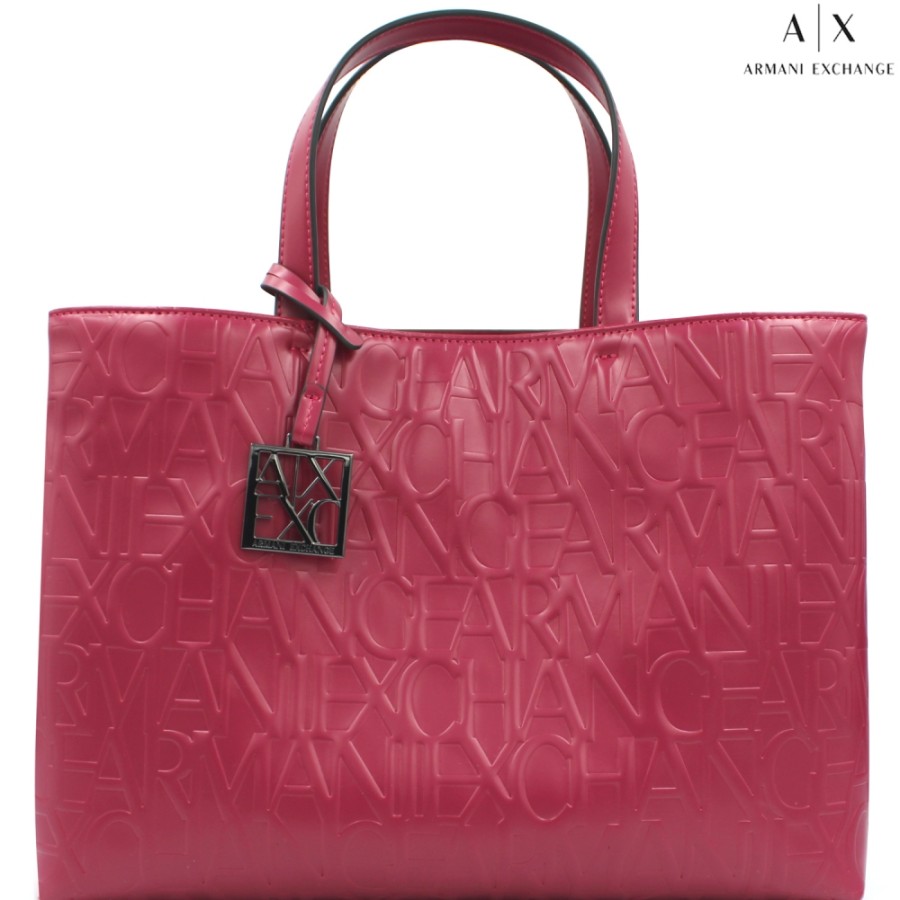 Ladies Bags Armani Exchange | Armani Exchange Tote Bag With Embossed Logotypes Pattern, Raspberry Color 942646Cc793122175