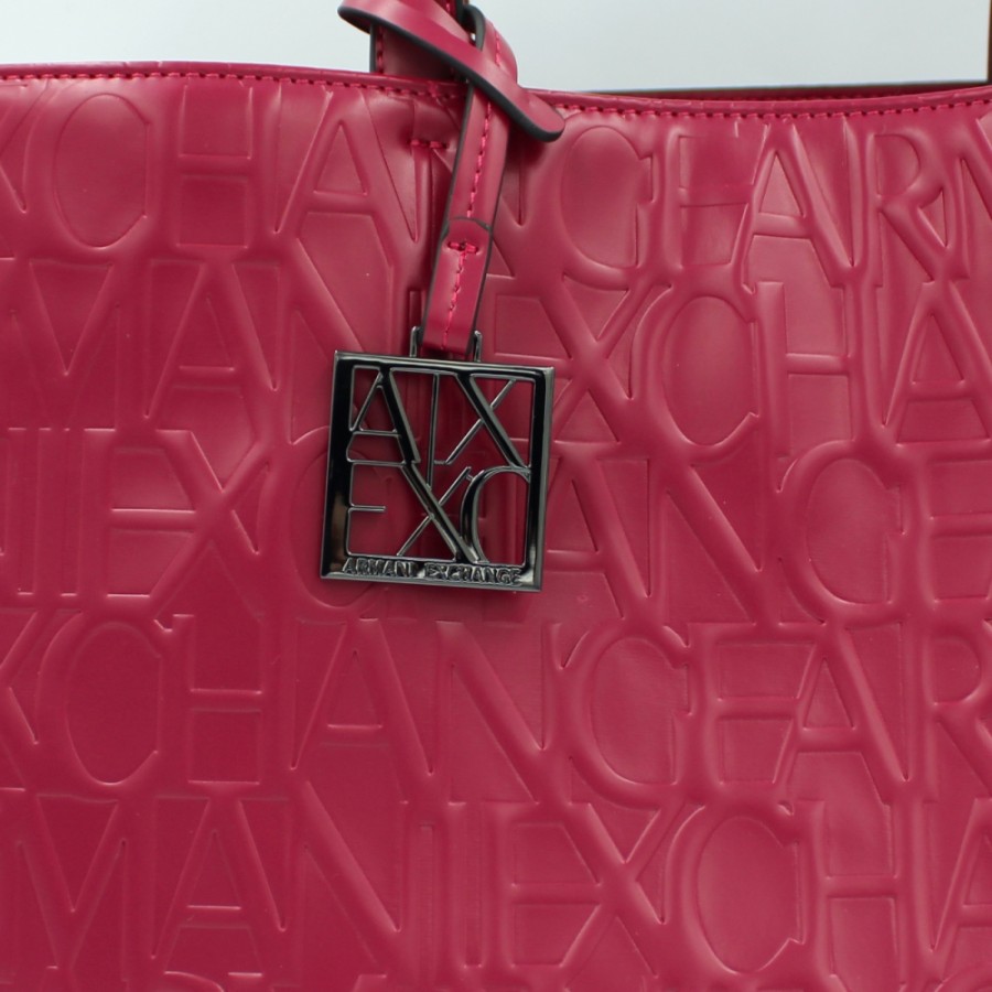 Ladies Bags Armani Exchange | Armani Exchange Tote Bag With Embossed Logotypes Pattern, Raspberry Color 942646Cc793122175