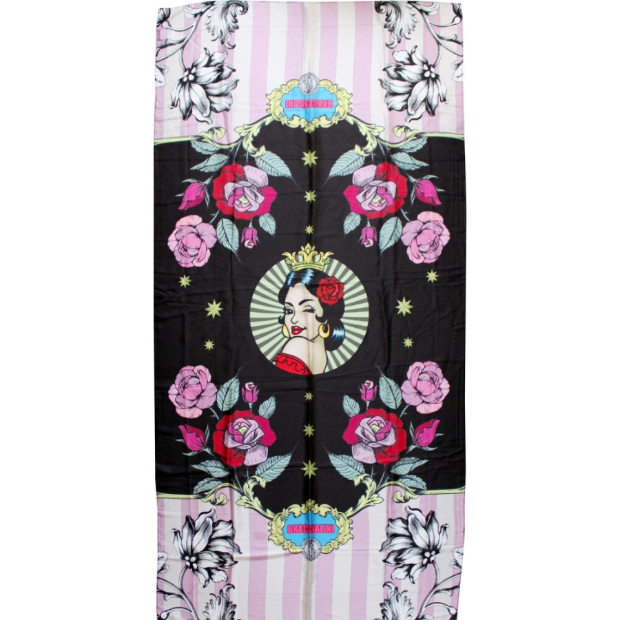 Ladies Matching Clothing For Bags Braccialini | Braccialini Black Women'S Foulard With Spanish Fortune Teller Pattern 180X90 Cm Bfr69