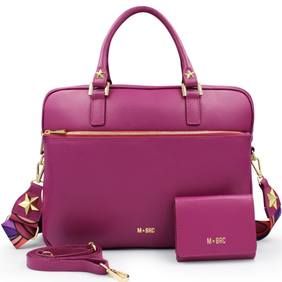 Business Bags M*BRC | M*Brc Women'S Business Bag + Wallet Of Fuchsia Colored Leather, Made In Italy F115