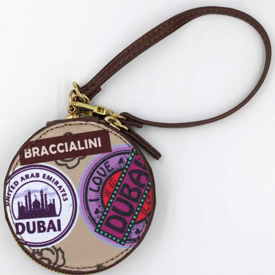 Ladies Accessories Braccialini | Braccialini Round Zipper Coin Purse Beige With Colorful Dubai Illustrations B16118-818