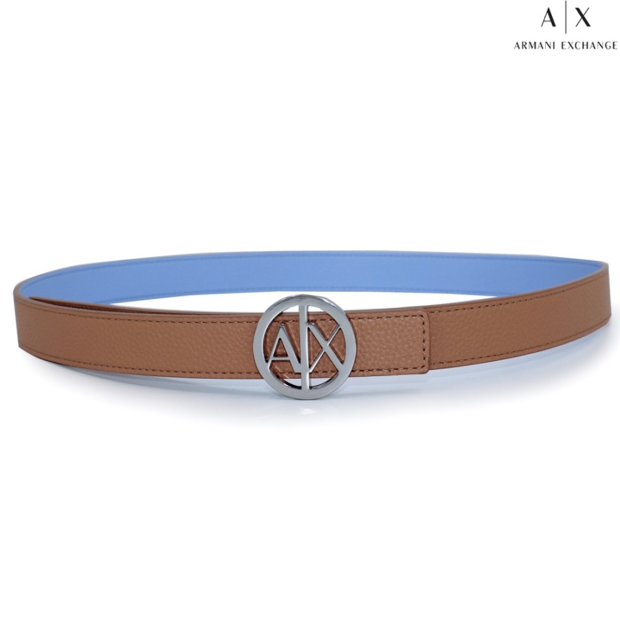 Ladies Accessories Armani Exchange | Armani Exchange Women'S Belt Reversible Dark Beige / Blue, With Round Buckle 9411180A877109552