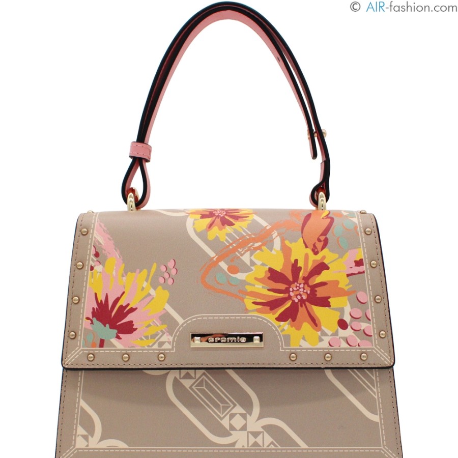 Ladies Bags Cromia | Cromia Flap Bag Of Beige Leather With Floral Pattern, Made In Italy 1405519_Te