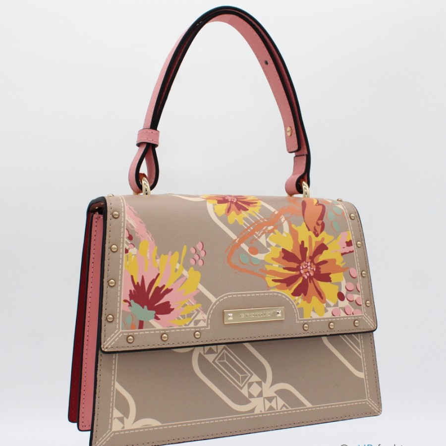 Ladies Bags Cromia | Cromia Flap Bag Of Beige Leather With Floral Pattern, Made In Italy 1405519_Te