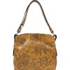 Ladies Bags Cuoieria Fiorentina | Cuoieria Fiorentina Leather Hobo Bag With Embossed Roses, Ocher Color, Made In Italy B000001651385-Beige