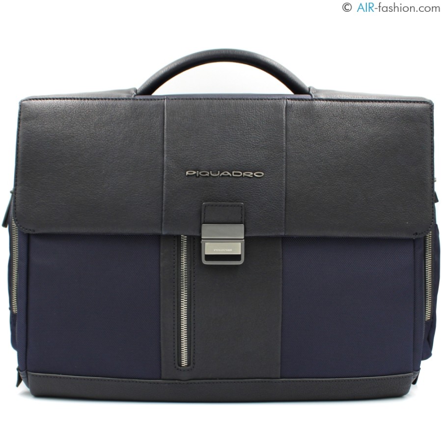 Business Bags PIQUADRO | Piquadro Briefcase For Laptop & Documents Of Blue Nylon And Black Leather Ca1045Br/Blu