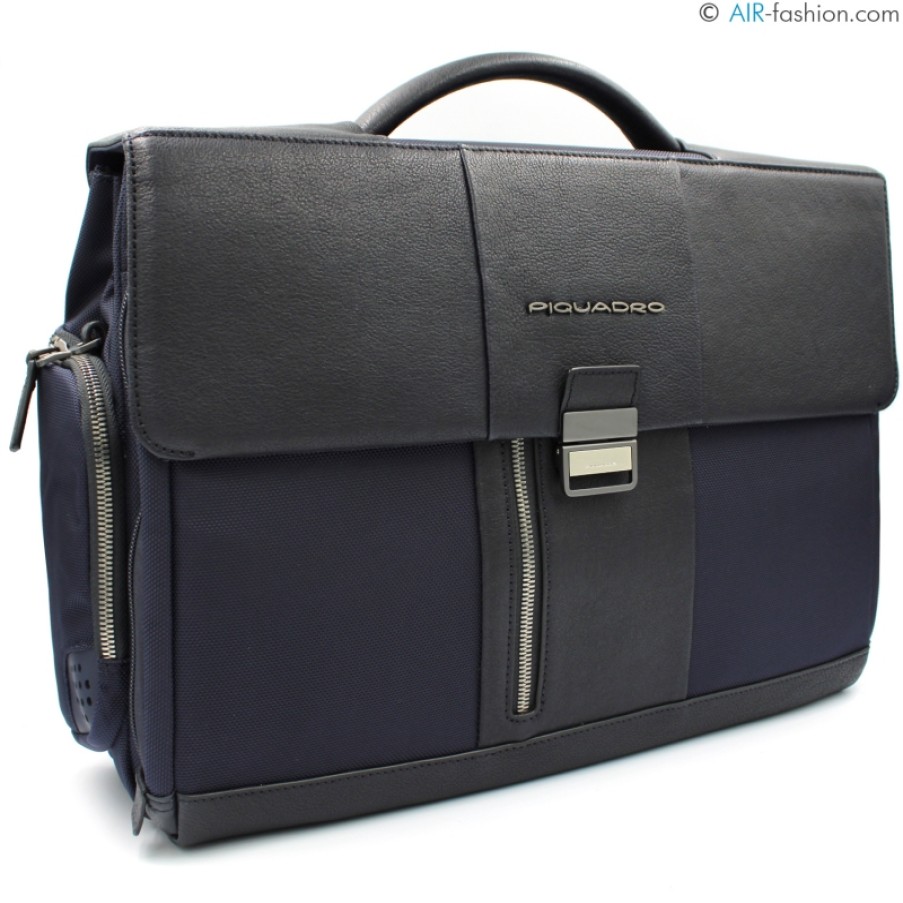 Business Bags PIQUADRO | Piquadro Briefcase For Laptop & Documents Of Blue Nylon And Black Leather Ca1045Br/Blu