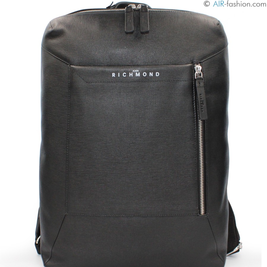 Mens Bags John Richmond | John Richmond Men'S Black Leather Modern Stylized Backpack, M Jr-B109