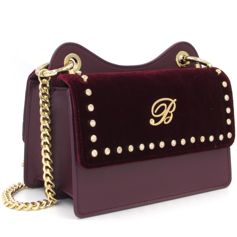 Ladies Bags Blumarine | Blumarine Burgundy Velvet & Leather Mini Bag B83Pwb710012090