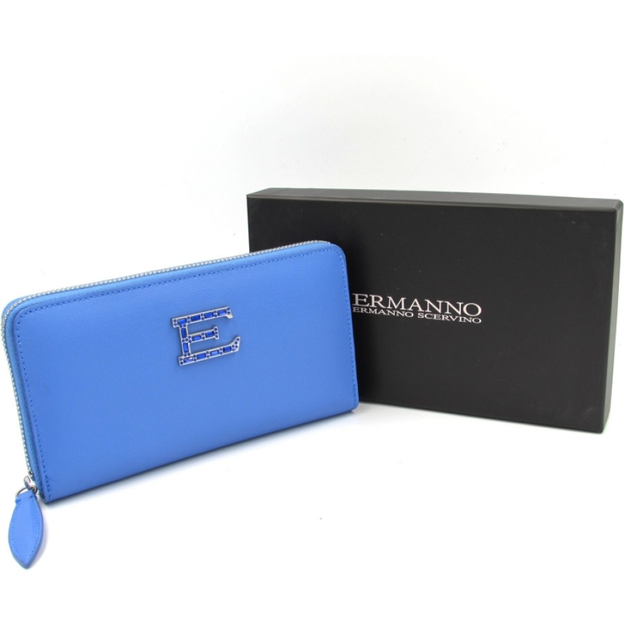 Ladies Accessories ERMANNO Ermanno Scervino | Ermanno Ermanno Scervino Women'S Elegant Blue Leather Wallet Made In Italy 12600086