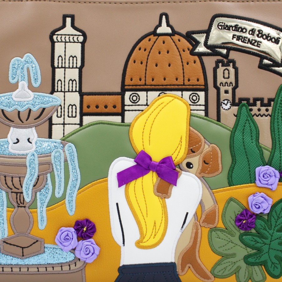 Ladies Bags Braccialini | Braccialini Tote Bag With Collage Image Of Florence In Cartoon Style B14810