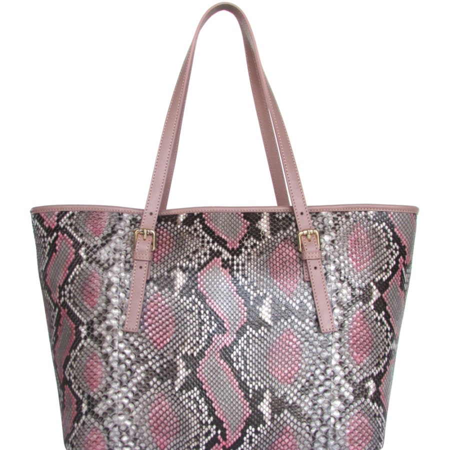 Ladies Bags Cosmina Suciu | Cosmina Suciu Luxury Gray-Pink-Multicolor Python Skin Shopper Bag Made In Italy