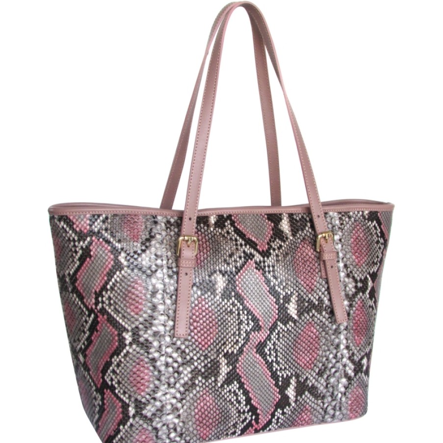 Ladies Bags Cosmina Suciu | Cosmina Suciu Luxury Gray-Pink-Multicolor Python Skin Shopper Bag Made In Italy