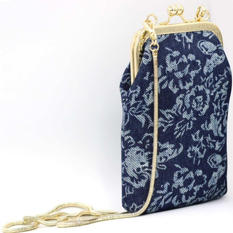 Ladies Bags Cromia | Cromia Purse / Clutch Bag For Cell Phone In Vintage Style, Of Blue Jacquard Fabric 2600259