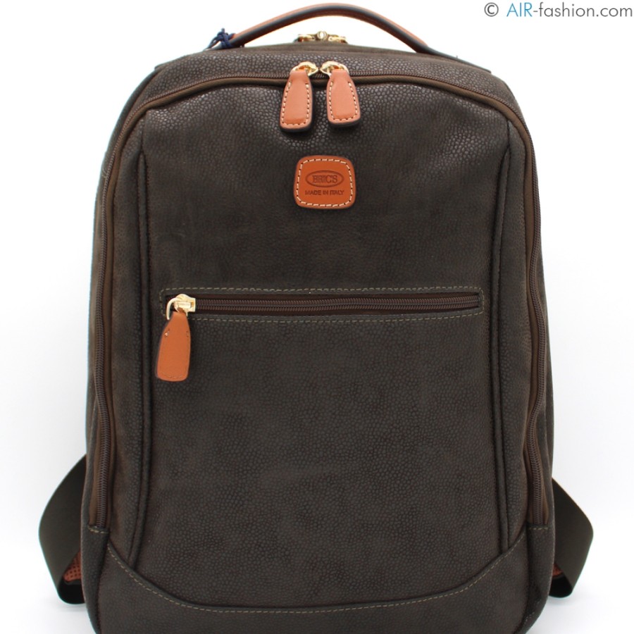 Mens Bags BRIC'S | Bric'S Life Men'S Backpack Of Resistant Fabric And Leather, Olive Color, Made In Italy Blf04649.378