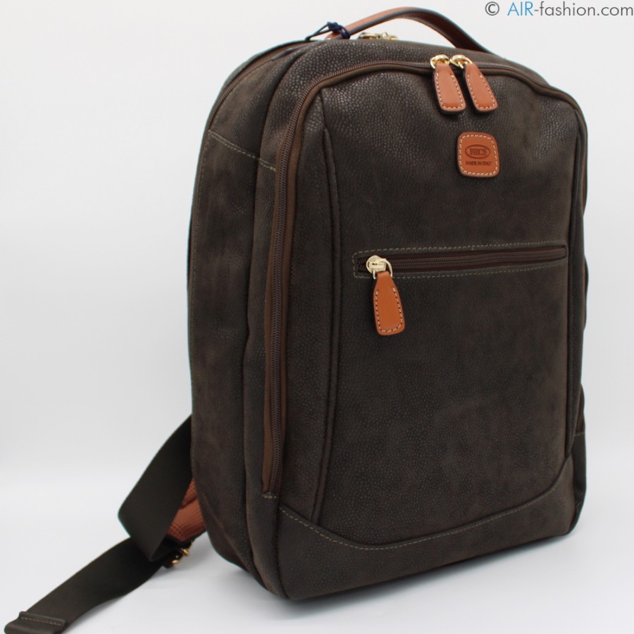 Mens Bags BRIC'S | Bric'S Life Men'S Backpack Of Resistant Fabric And Leather, Olive Color, Made In Italy Blf04649.378