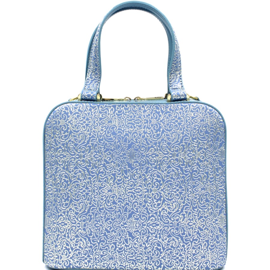 Ladies Bags Gilda Tonelli | Gilda Tonelli Light Blue Leather Handbag With Golden Ornament Arabesque 4402