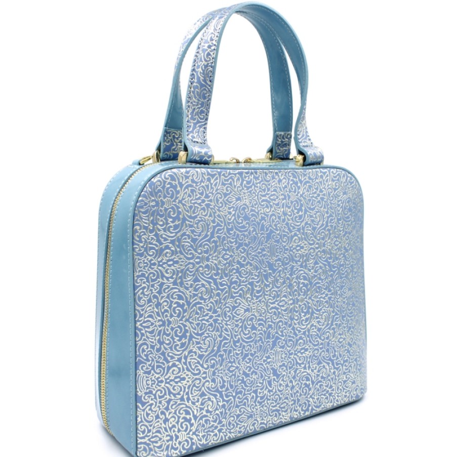 Ladies Bags Gilda Tonelli | Gilda Tonelli Light Blue Leather Handbag With Golden Ornament Arabesque 4402