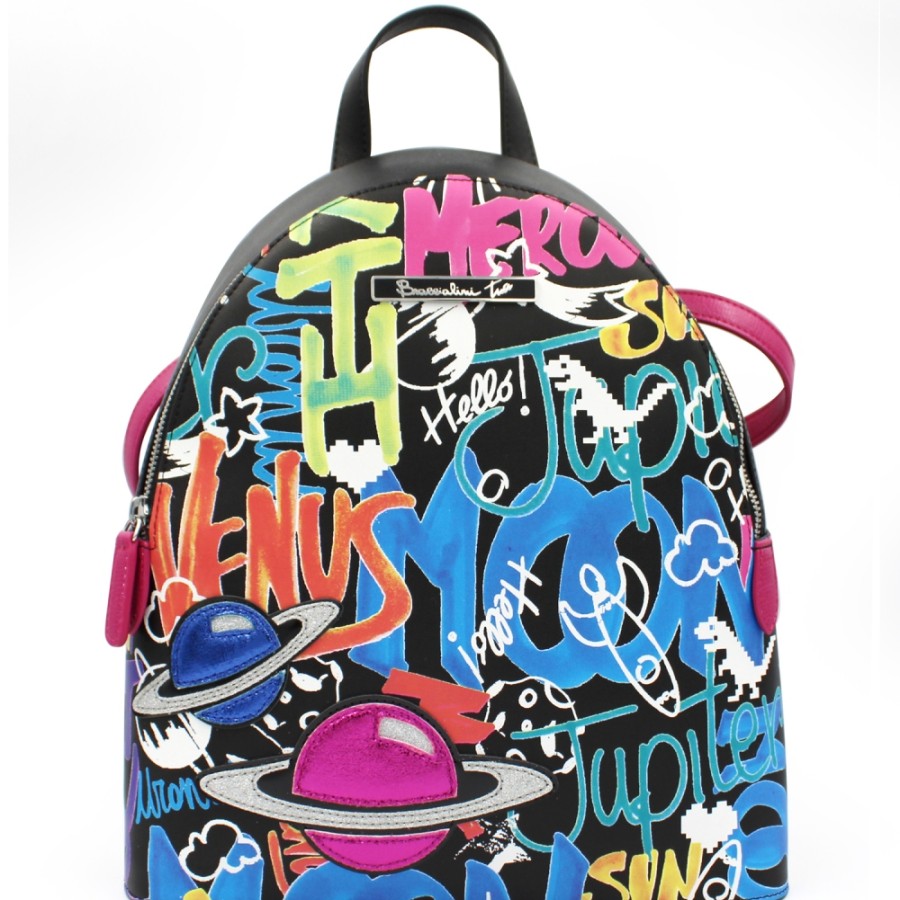 Ladies Bags Braccialini | Braccialini Creative Fashion Backpack With Murales Print And Appliques Space Theme B13344