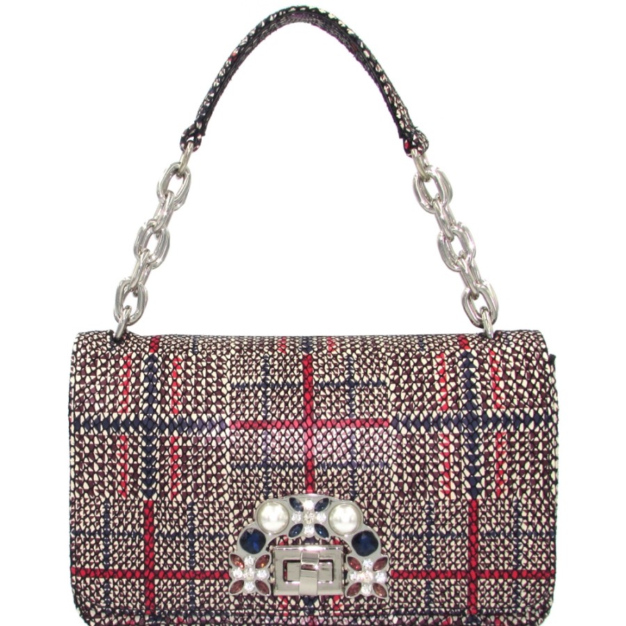 Ladies Bags ERMANNO Ermanno Scervino | Ermanno Ermanno Scervino Fashion Leather Mini Flap Bag With Tartan Pattern Made In Italy 12400471