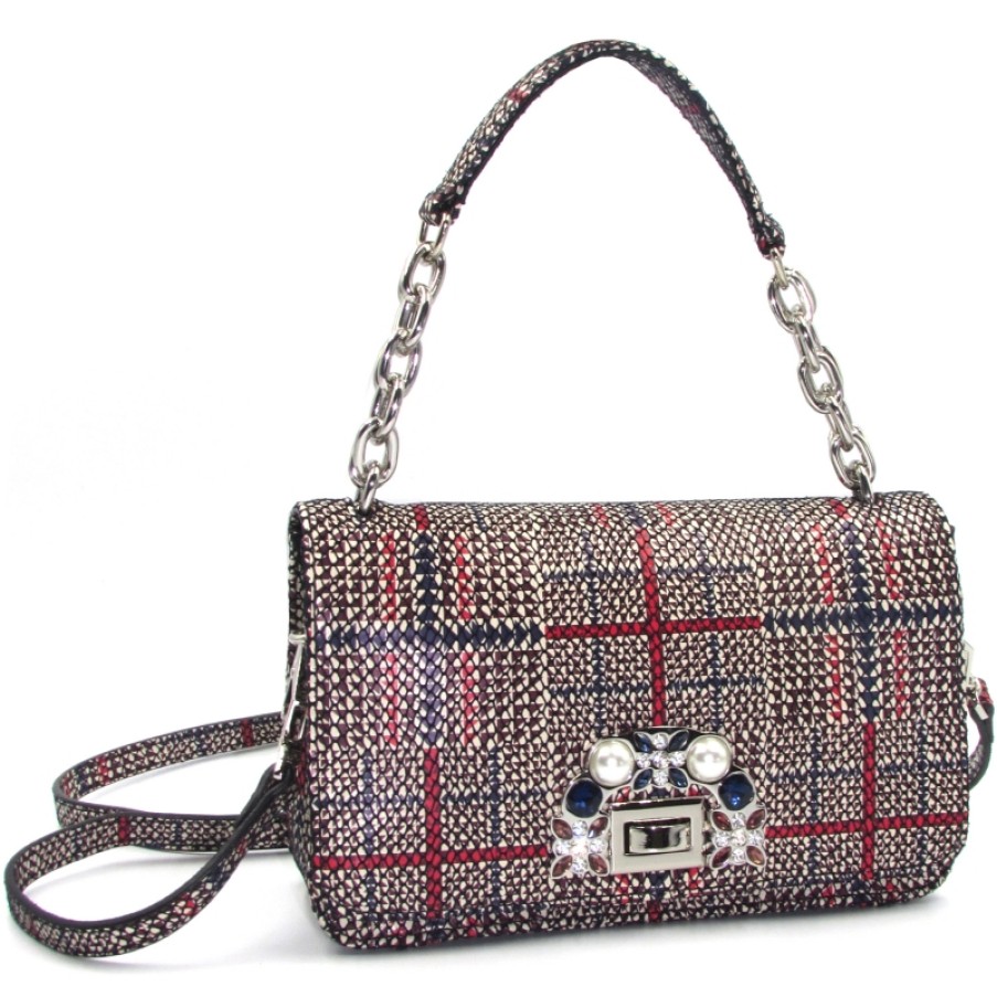 Ladies Bags ERMANNO Ermanno Scervino | Ermanno Ermanno Scervino Fashion Leather Mini Flap Bag With Tartan Pattern Made In Italy 12400471