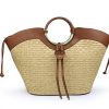 Ladies Bags Cuoieria Fiorentina | Cuoieria Fiorentina Large Bag Of Straw And Brown Leather, Natural Color, Made In Italy 5858006