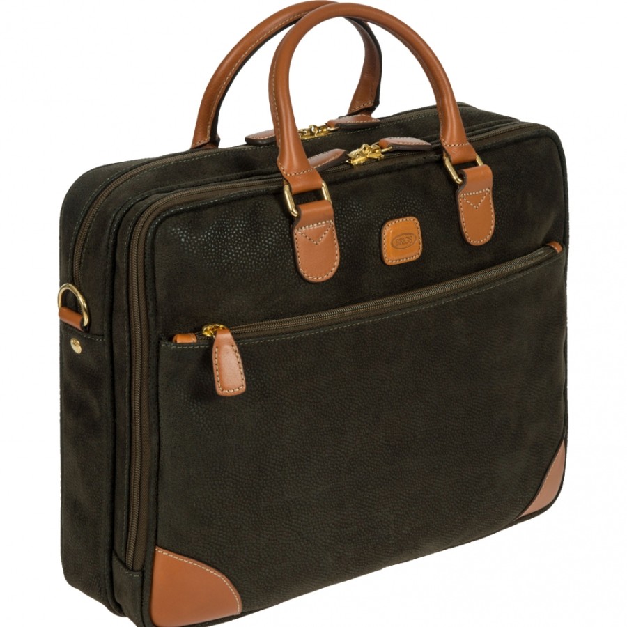 Business Bags BRIC'S | Bric'S Life 15 Laptop Briefcase Of Resistant Fabric & Leather, Olive Color Blf15130.378